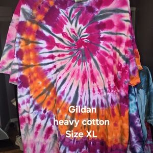 Gildan Pink and Orange Short Sleeve Tie-Dye Tee